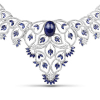 40.93 Carat Genuine Glass Filled Sapphire and White Diamond .925 Sterling Silver Necklace