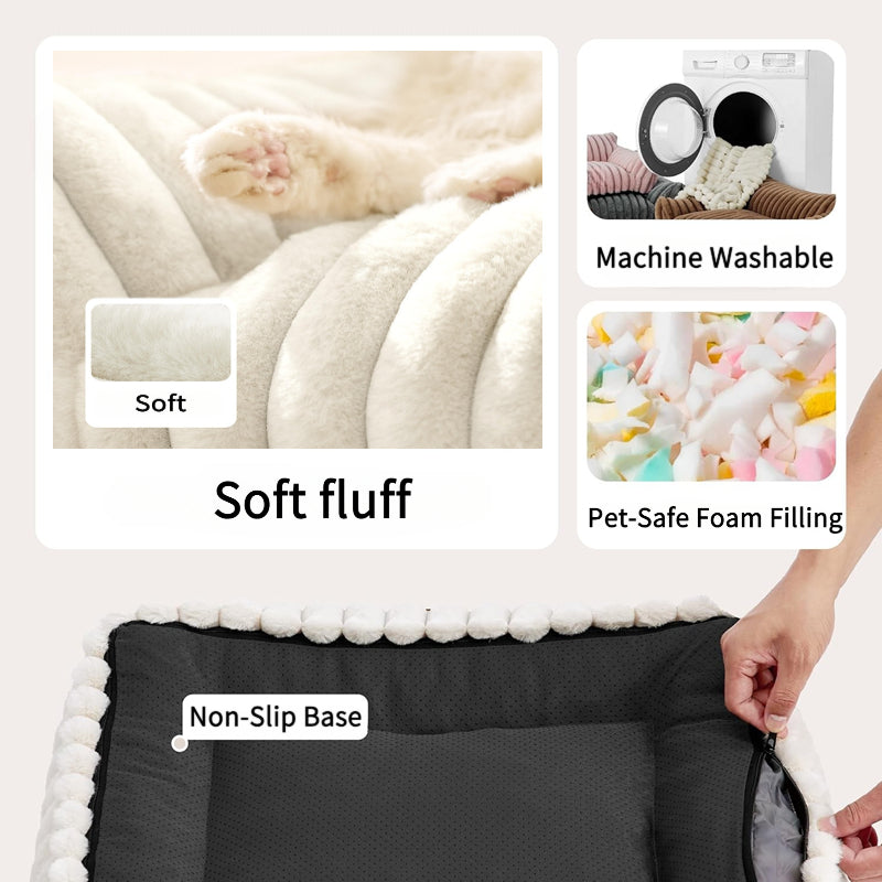 Cute Cat Couch For Pets - Fluffy Cat Beds With Premium Soft Corduroy Fleece, Fuzzy Cats Beds For Indoor Cats With Remova