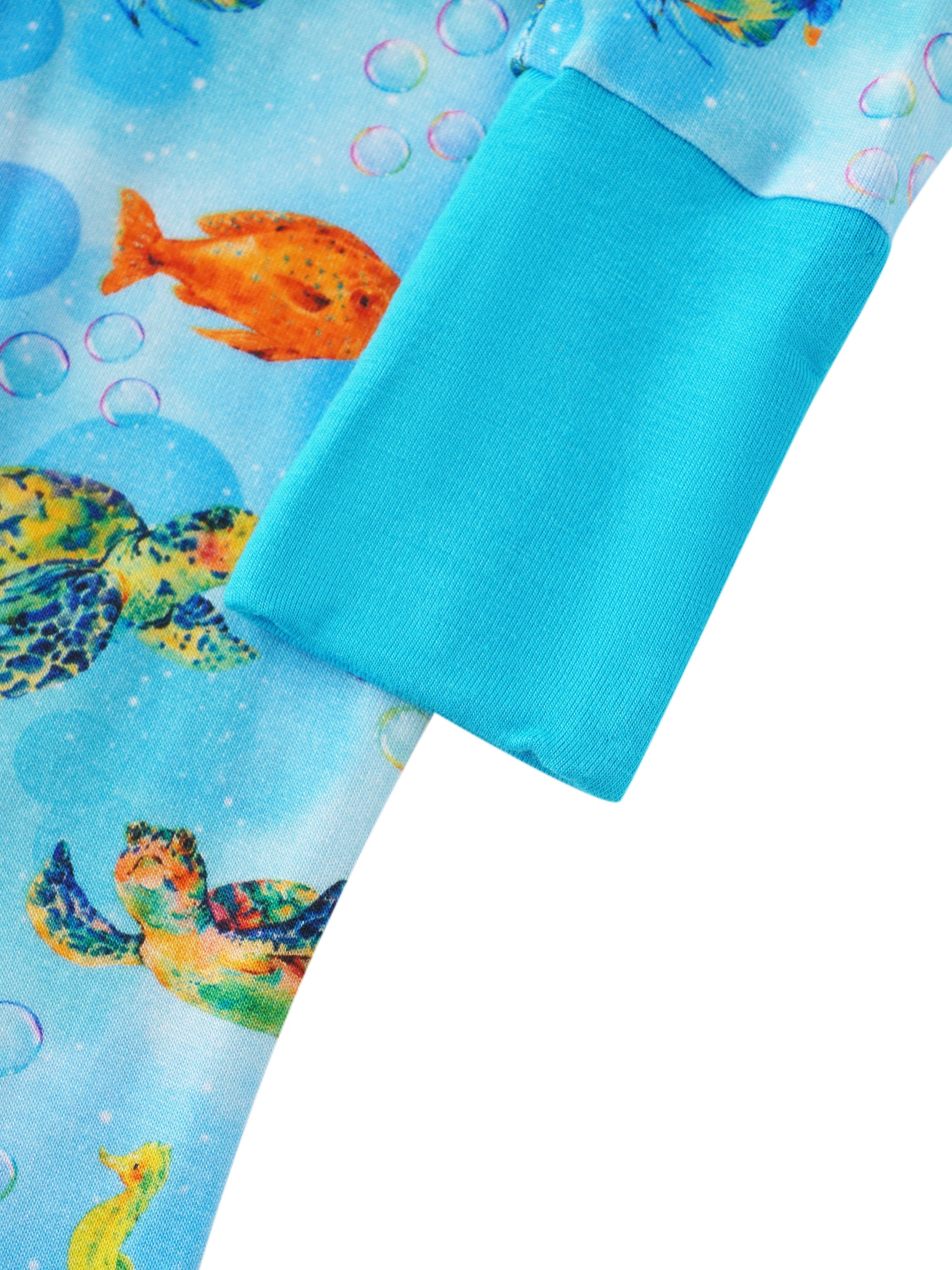 PoshTOT Little Sea turtle Bamboo Baby Convertible Zippy Romper