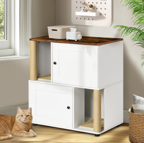 Double Cat Litter Box Enclouse,Cat Litter Box Enclosure For 2 Cats, Cat Litter Cabinet, Double Litter Box Enclosure With