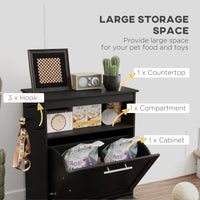 Pet Feeder Station Storage Cabinet, Dog Food Storage Container with Dog Raised Bowls, Watering Supplies, Black