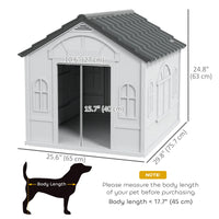 26" Plastic Dog House Outdoor with Air Vents, for Small Medium Dogs, Grey