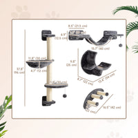 Cat Wall Shelf with Scratching Post, Play Balls, Platforms, Dark Grey