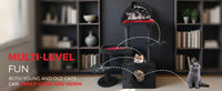 Black Gothic Cat Tree, Multi-Level Spooky Cat Tree with Scratching Posts, Perches, Hammock, and Cat Cave - Black Cat Tow