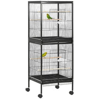 2 In 1 Bird Cage Aviary Parakeet House For Finches, Budgies With Wheels, Black