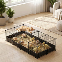 47x24x12IN Guinea Pig Cage Small Animal Playpen DIY Metal Pet Enclosure With 20 Panels Waterproof Floor Mat For Hedgehog