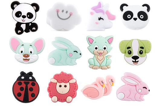 5PCS/SET Silicone Animal Beads BPA Free Baby Teething Beads Toy For Pacifier Clips New Born Silicone Rodent Tiny Rod Baby Teether For Baby Kids - BIG FRENCHIES