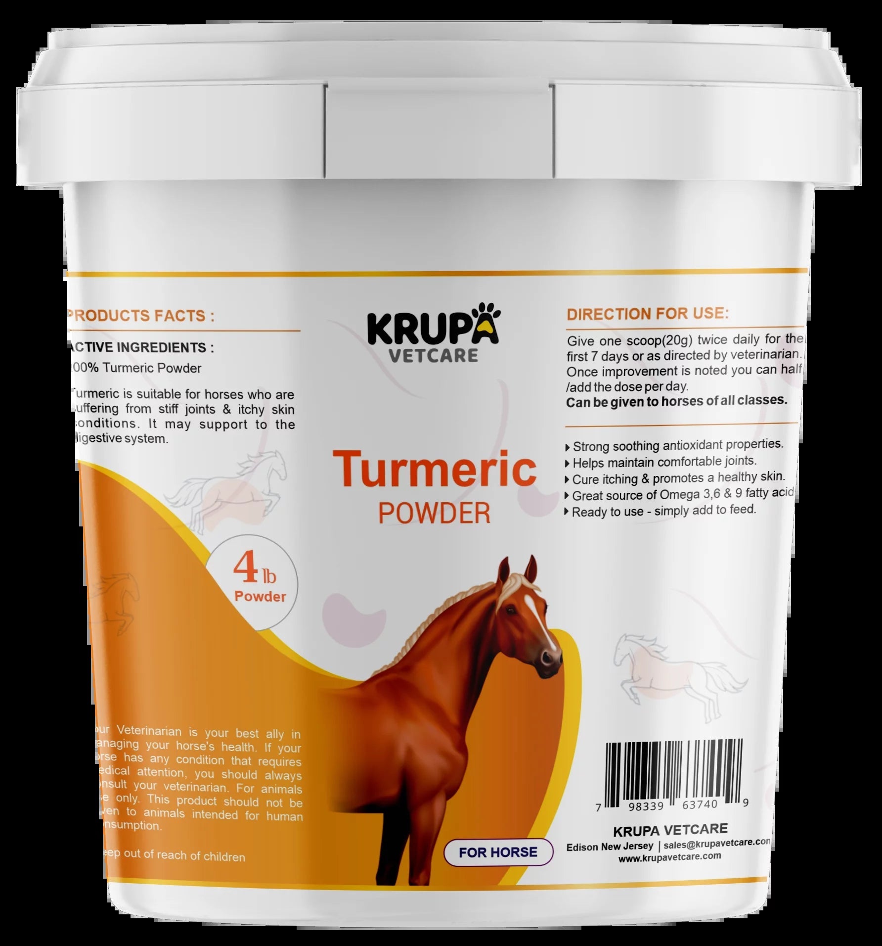 Natural Turmeric Powder for Horses with Powdered Coconut Oil - Turmericle Anti-Inflamatory Horse Supplement for Healthy Hip & Joint Function - Normal Skin Health - BIG FRENCHIES