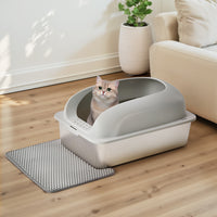 Stainless Steel Cat Litter Box With Lid, Large Cat Litter Box For Big Cats, Scoop And Mat Included