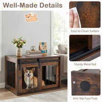 31.5" Dog Crate Furniture With Sliding Barn Door, Wooden Dog Kennel End Table For Indoor Use - Rustic Brown