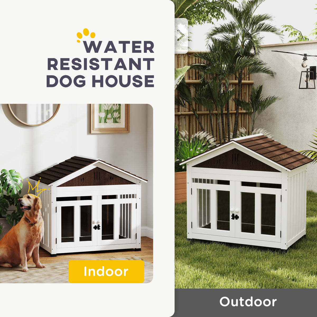 40"L Wooden Dog House Outdoor Indoor for Small, Medium, Large Dogs, with Air Vents & Elevated Removable Floor