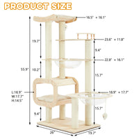 Heavy-Duty No-Drill 4-Story Cat Tree-Solid Wood Multi-Story Boards, Multi-Column Design, 55.9in Cat Tower With Open Cond
