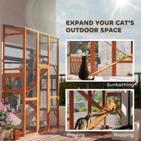 Outdoor Catio Cat Enclosure, Large Wooden Cat House with 6 Jumping Platforms, Scratching Post, 2 Ramps, for 2-3 Kittens