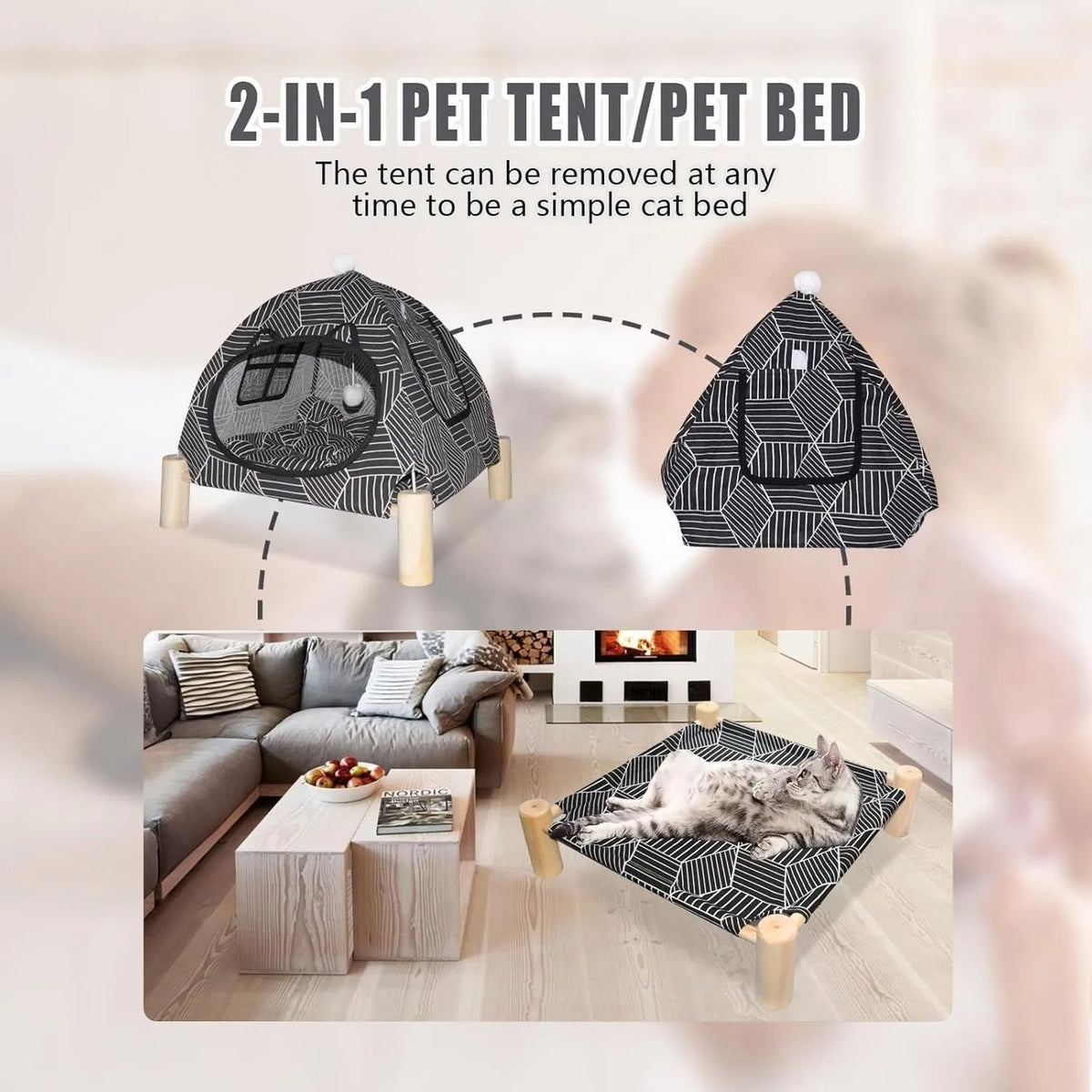 Portable Cat Tent Bed - Foldable Indoor Tent Bed For Cats & Small Dogs, Washable Cushion, Cozy Hideaway For Kittens & Ca
