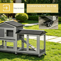 62 Inch Indoor Outdoor Wooden Rabbit Hutch with Wheels Run Box Slide-out Tray and Ramp