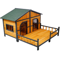 Wooden Large Dog House Outdoor Double XL Dog Kennel with Elevated Floor and Porch, Weatherproof Puppy Shelter for Small 