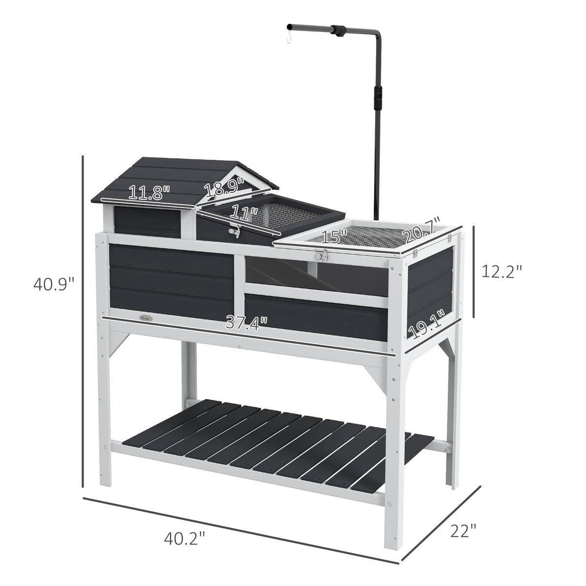 Tortoise Enclosure Tortoise House w/ Adjustable Lamp Holder, Storage Shelf, Removable Main House, Openable Lid, Gray