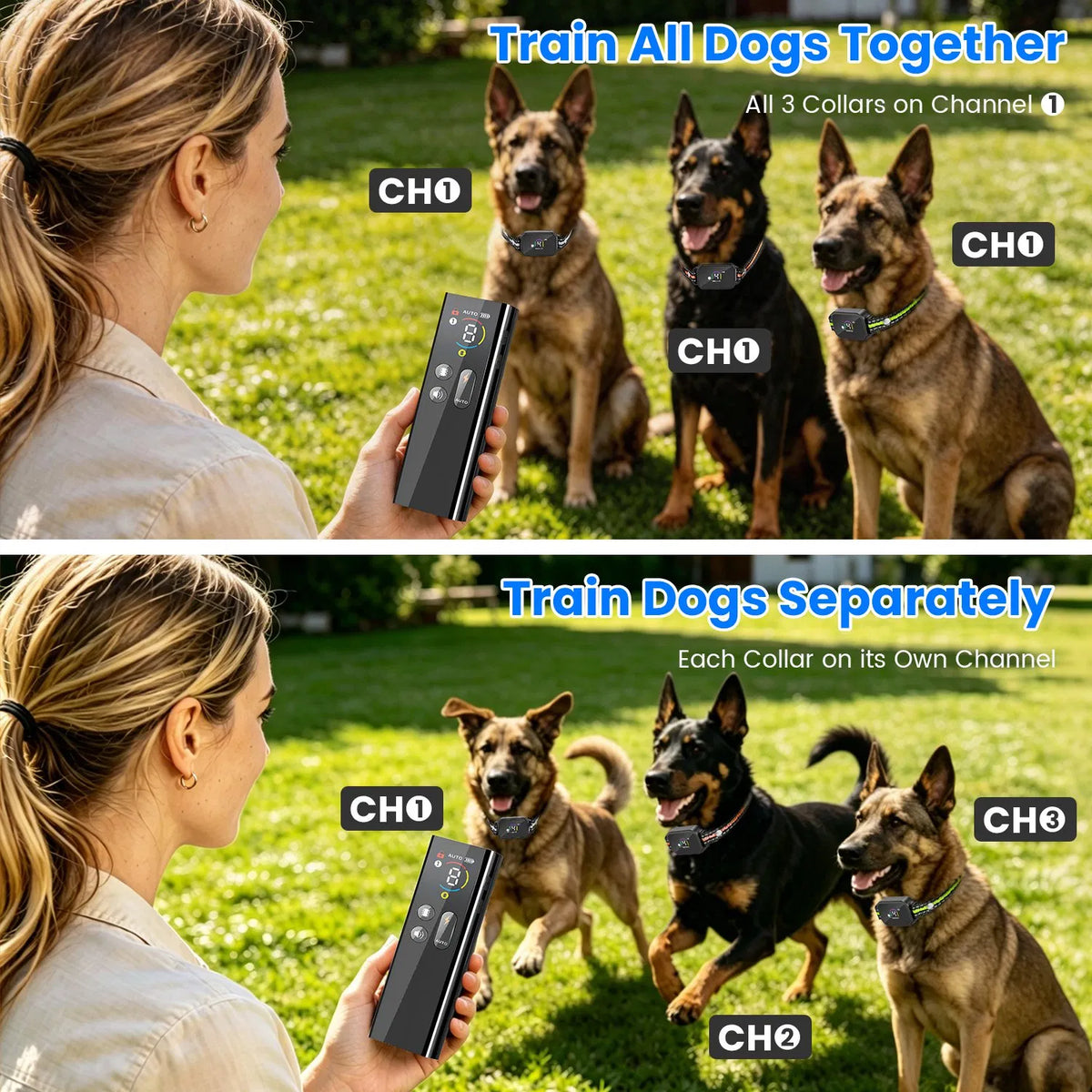 2-in-1 Dog Shock and Bark Collar Dog Training Collar with Remote 1/2/3 Collars(Options) Rechargeable IP68 Waterproof wit
