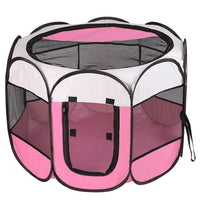 Pink-Blue Options -- 1Pc Portable Foldable Pet Tent Exercise Pen Kennel Removable Zipper Top And Bottom Water Resistant 