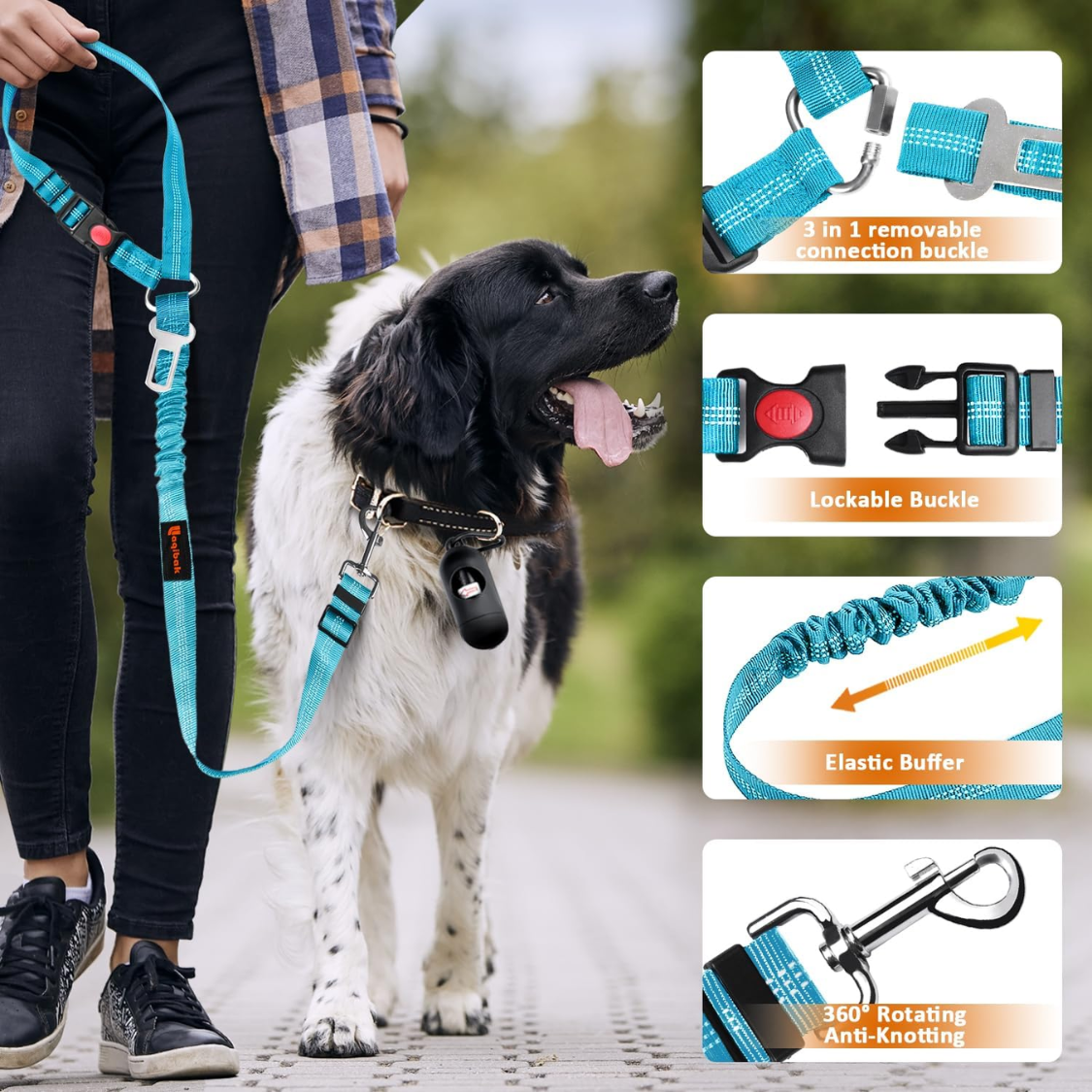 Removable Dog Seat Belt Harness For Car, 3 In 1 Pet Dog Car Seatbelt Leash, Retractable Restraint Secures To Vehicle Hea