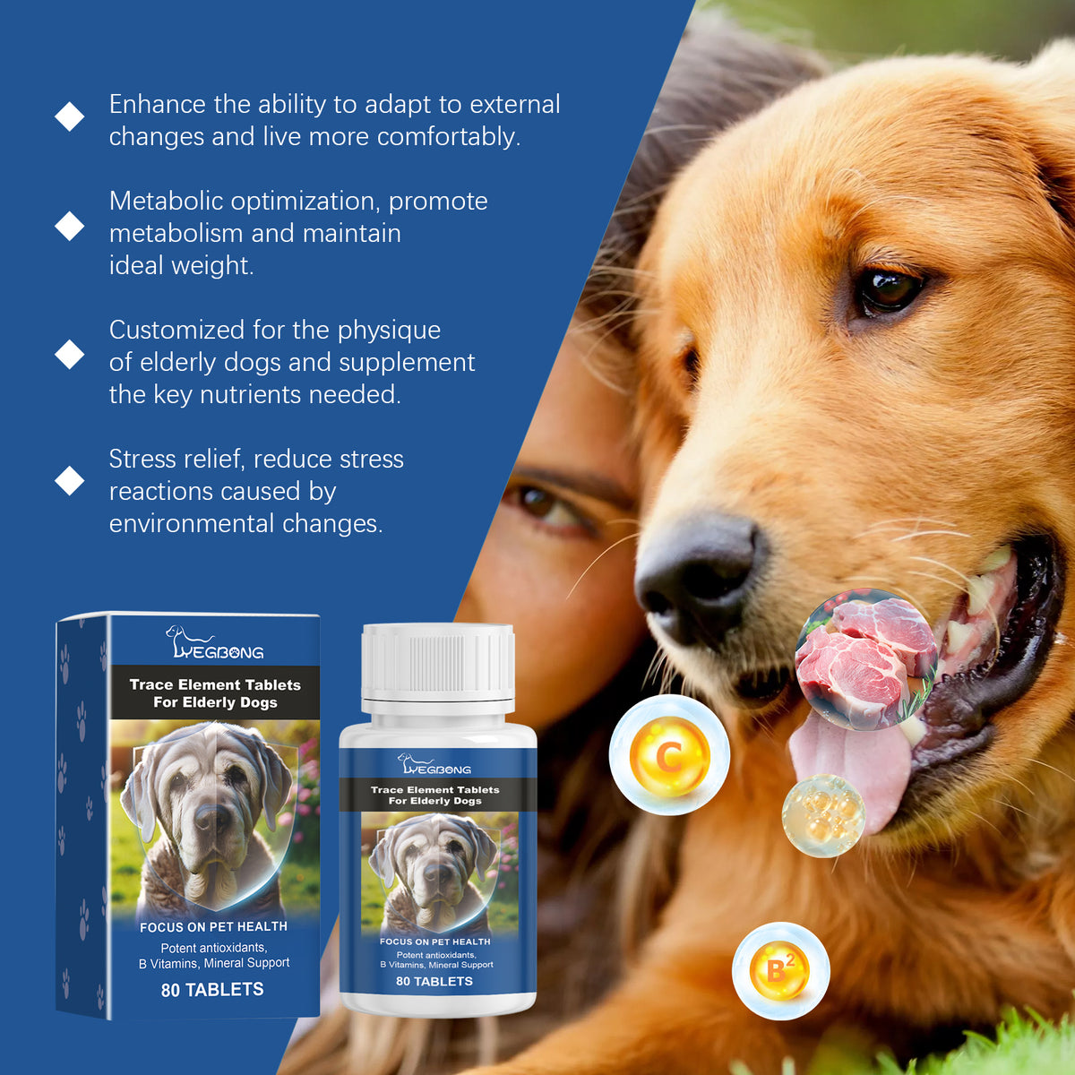 Trace Element Tablets For Senior Dogs Multimineral Supplement For Elderly Canines, Supports Bone Health, Skin Coat & Dig