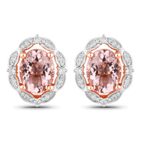 3.52 Carat Genuine Morganite and White Diamond 14K Rose Gold Earrings