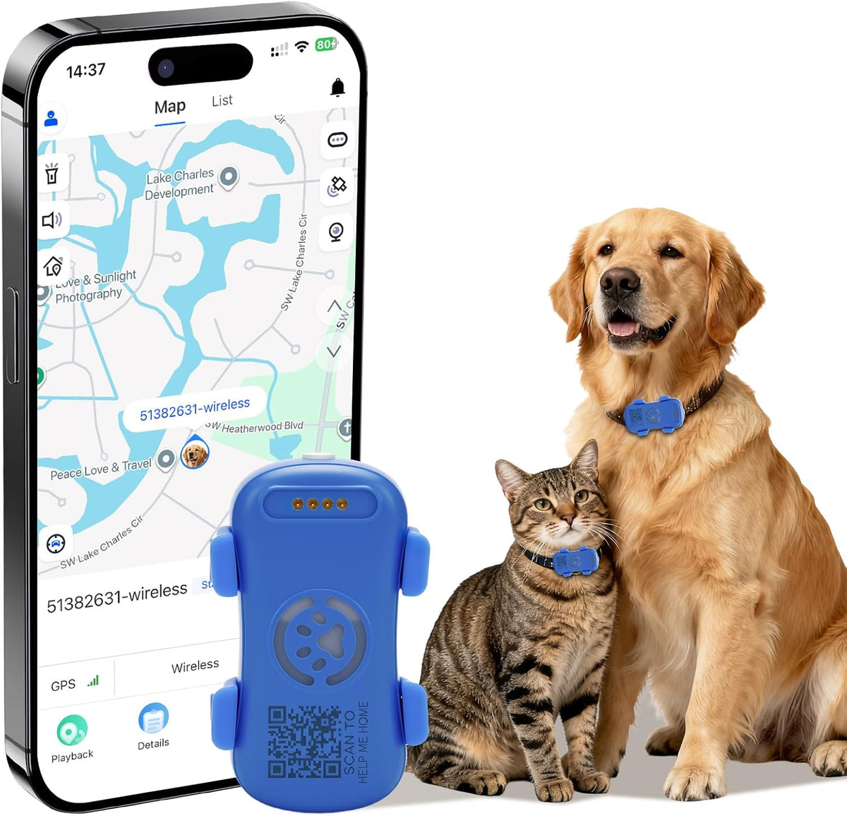 Dog GPS Tracker Real Time, Anti-Lost Pet Tracker With Geofence, Flash Light And Sound Alarm, Unlimited Distance Tracking