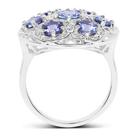 2.00 Carat Genuine Tanzanite and White Zircon .925 Sterling Silver Ring
