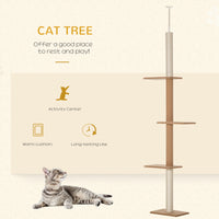 Floor-to-Ceiling Cat Tree Climbing Tower with Sisal-Covered Scratching Posts Natural Cat Tree Activity Center for Kitten