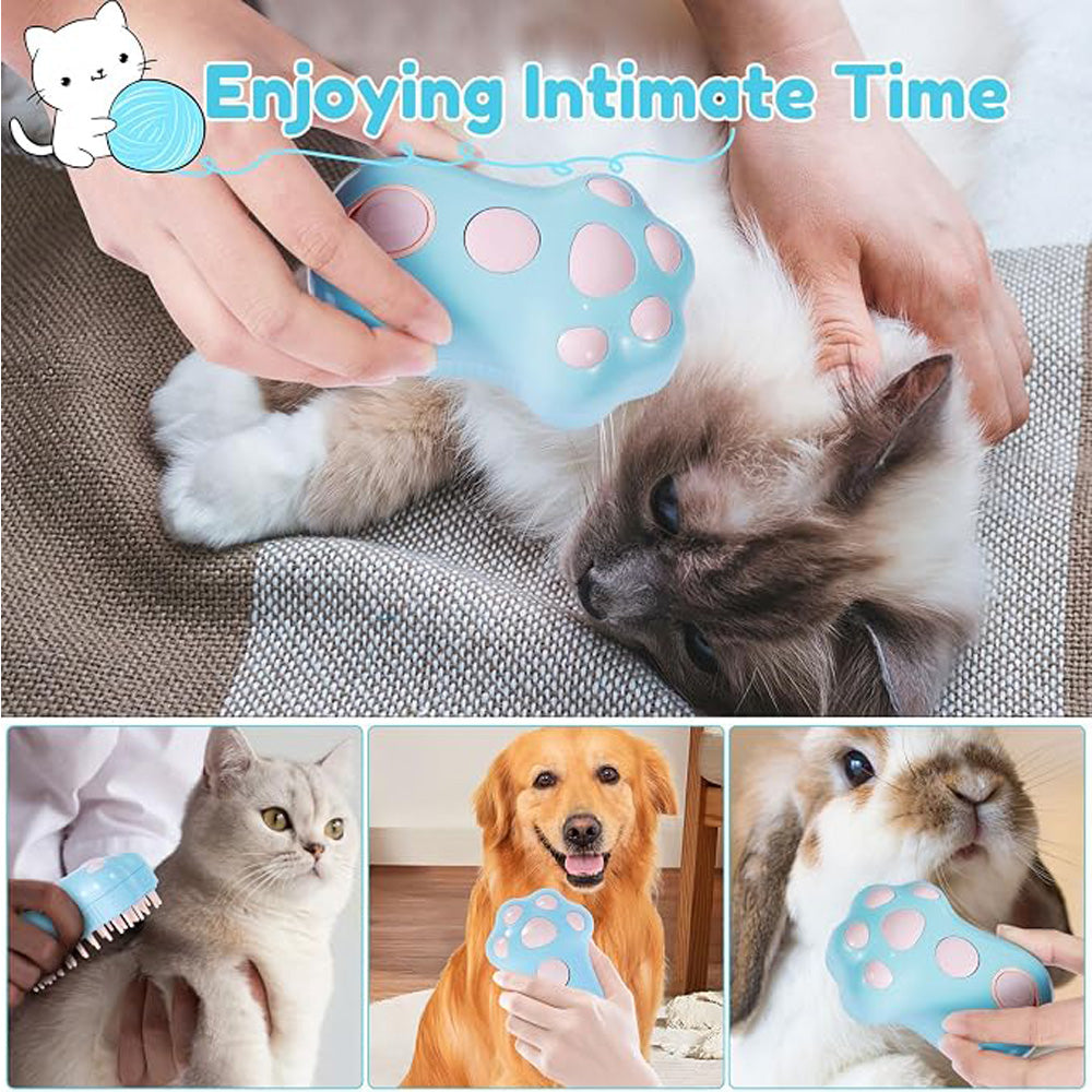 Rechargeable Steam Cat Brush, Cute Paw Shape Pet Steamer Grooming Brush With Soft Silicone Teeth For Dog Cat Massage, Sh
