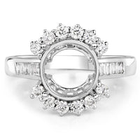 0.58 Carat Genuine White Diamond 14K White Gold Semi Mount Ring - holds 9.00mm Round Gemstone