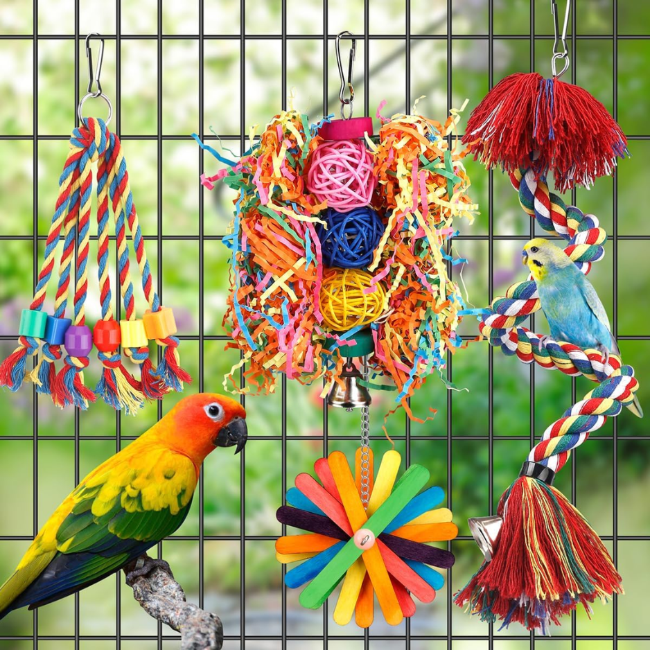 Bird Rope Perch Toy With Bell, Colorful Chew & Foraging Toy For Parrots