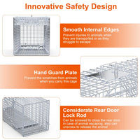 Heavy-Duty Live Animal Trap - 37x14x15 Inch Galvanized Mesh, Sensitive Pedal Trigger & Rear Release Door, Guarded Handle