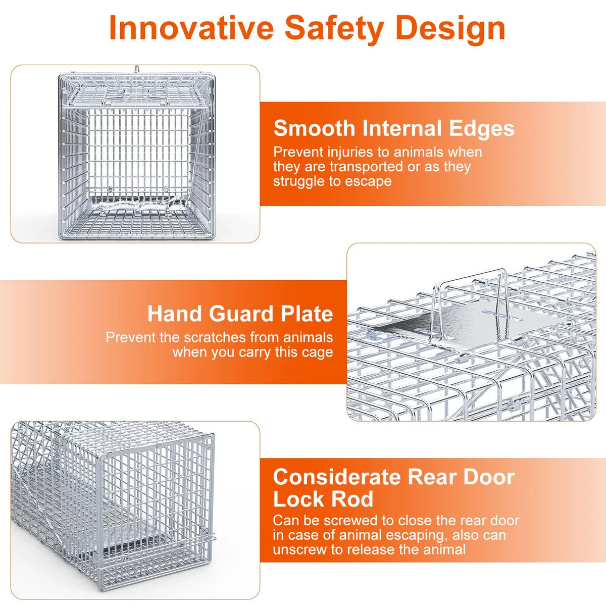 Heavy-Duty Live Animal Trap - 37x14x15 Inch Galvanized Mesh, Sensitive Pedal Trigger & Rear Release Door, Guarded Handle