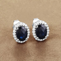 2.16 Carat Genuine Blue Sapphire and White Diamond 14K White Gold Earrings