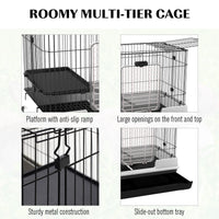 2-Level Small Animal Cage Rabbit Hutch with Wheels, Removable Tray, Platform and Ramp for Bunny, Chinchillas, Ferret, Bl