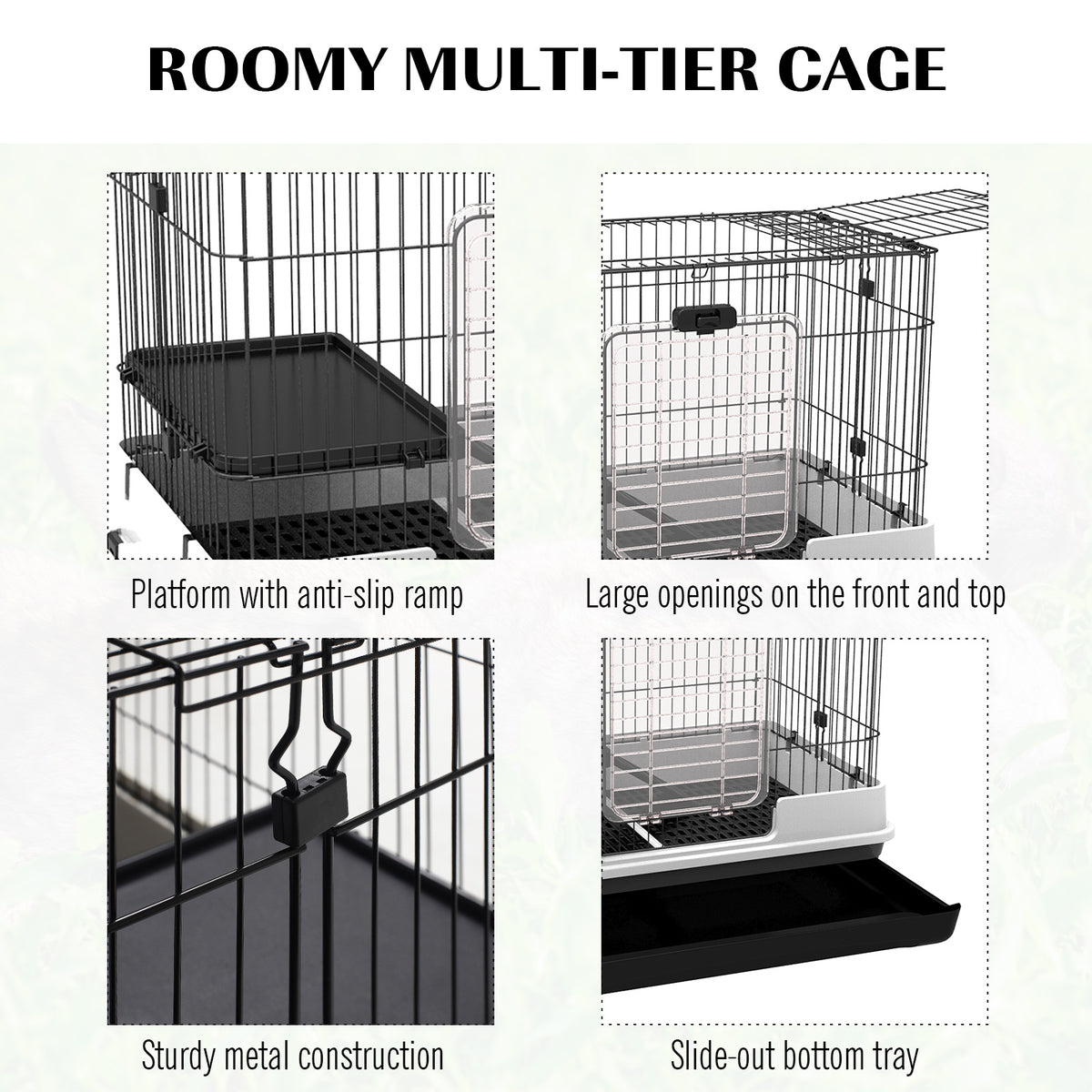 2-Level Small Animal Cage Rabbit Hutch with Wheels, Removable Tray, Platform and Ramp for Bunny, Chinchillas, Ferret, Bl