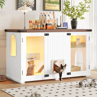 47.25 Large Cat Litter Box Enclosure With LED Light, Hidden Litter Box Furniture, Cat House With Stairs And Cat Scratchi