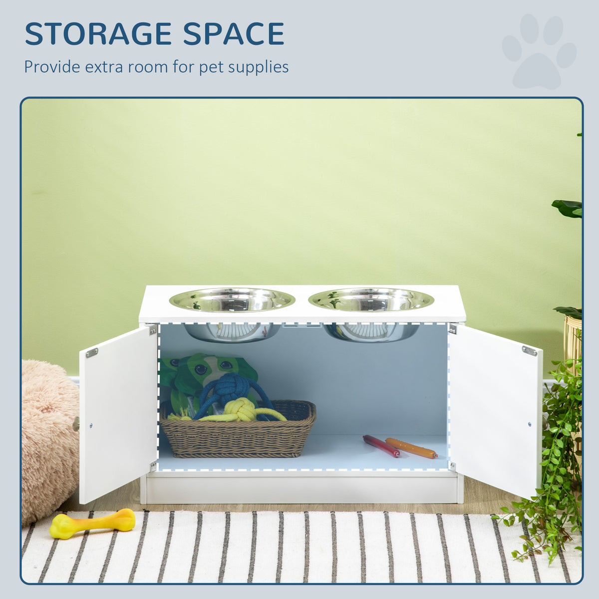 Large Elevated Dog Bowls with Storage Cabinet Containing Large 44L Capacity, Raised Dog Bowl Stand Pet Food Bowl Pet Fee