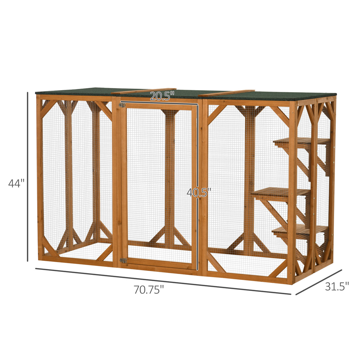 Outdoor Cat House, Catio Wooden Feral Cat Shelter, Cat Cage with Platforms, Large Enter Door, Weather Protection Asphalt