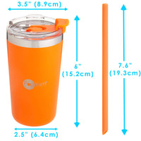 PopYum 13oz Insulated Stainless Steel Kids’ Cups with Lid and Straw, 2-Pack, Orange & Blue, stackable, sippy, baby, child, toddler, tumbler