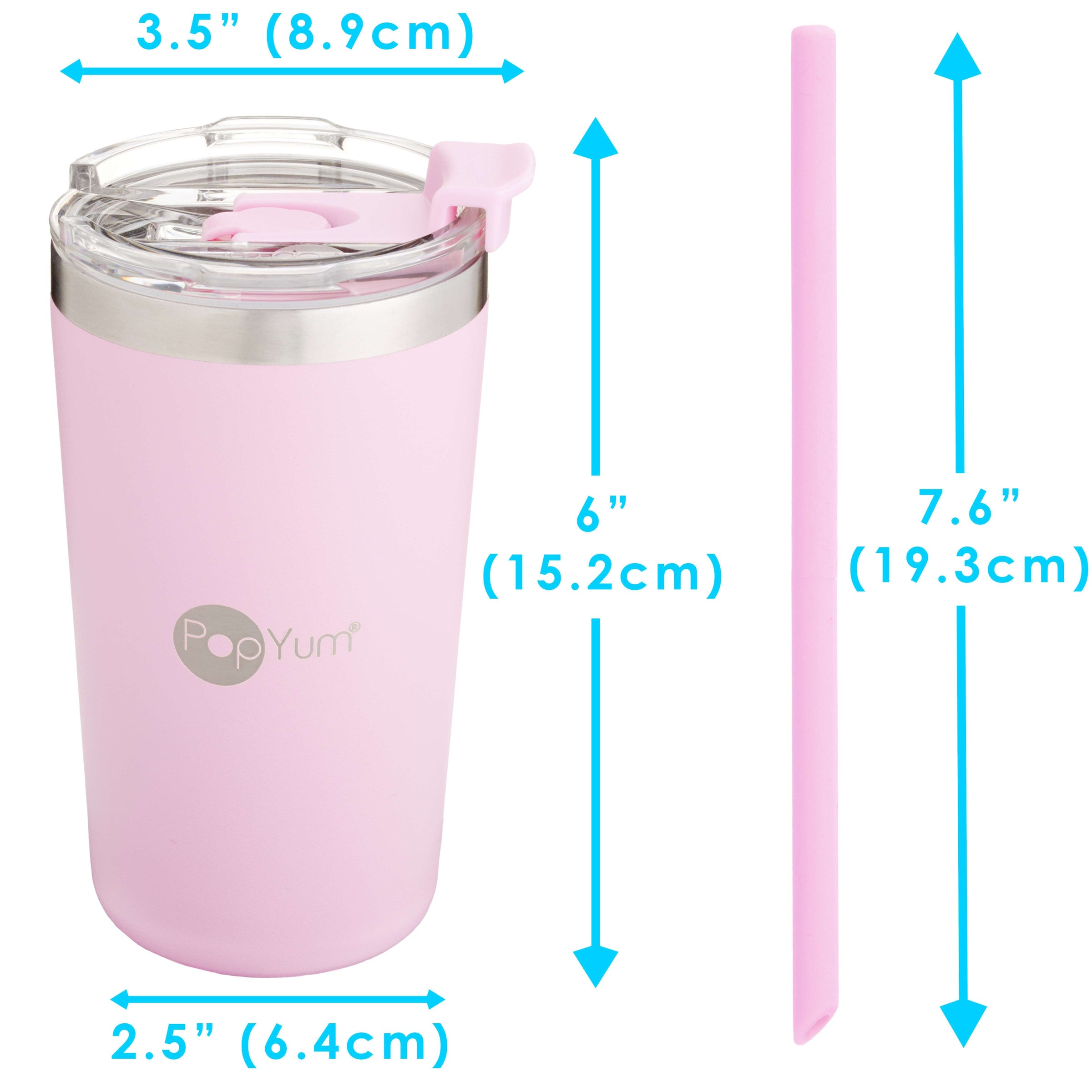 PopYum 13oz Insulated Stainless Steel Kids’ Cups with Lid and Straw, 2-Pack, Green & Pink, stackable, sippy, baby, child, toddler, tumbler