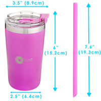 PopYum 13oz Insulated Stainless Steel Kids’ Cups with Lid and Straw, 2-Pack, Purple & Pink, stackable, sippy, baby, child, toddler, tumbler