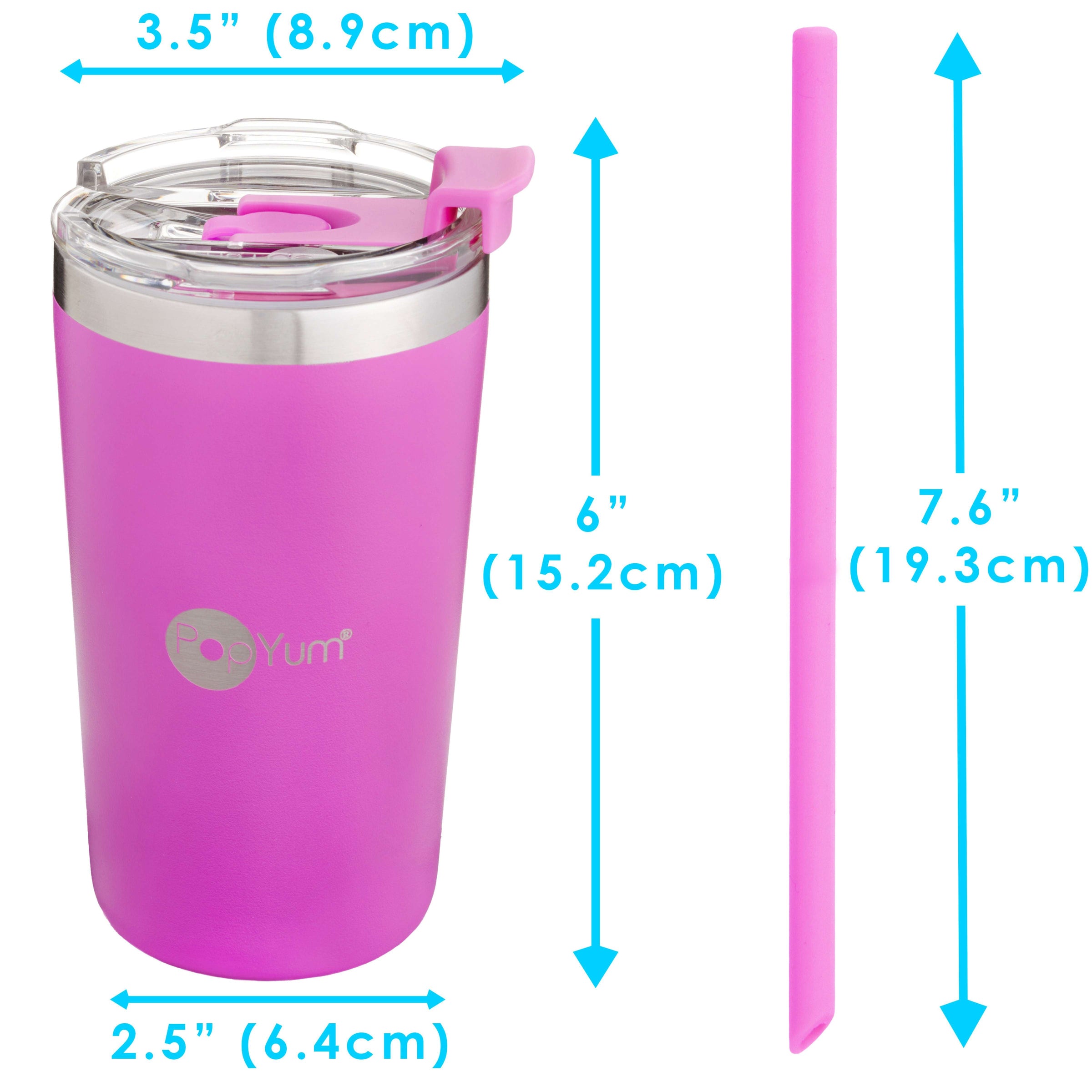PopYum 13oz Insulated Stainless Steel Kids’ Cups with Lid and Straw, 2-Pack, Purple & Pink, stackable, sippy, baby, child, toddler, tumbler