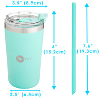 PopYum 13oz Insulated Stainless Steel Kids’ Cups with Lid and Straw, 2-Pack, Blue & Green, stackable, sippy, baby, child, toddler, tumbler