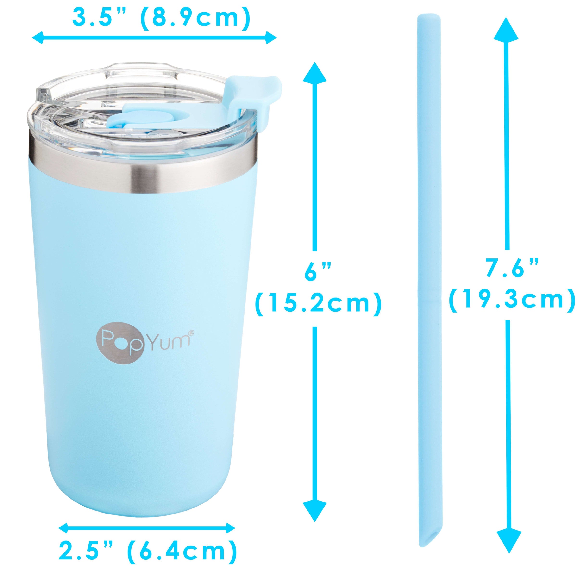 PopYum 13oz Insulated Stainless Steel Kids’ Cups with Lid and Straw, 2-Pack, Blue & Pink, stackable, sippy, baby, child, toddler, tumbler