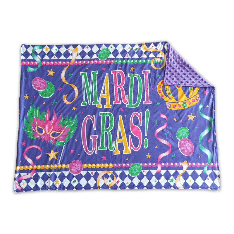Purple minky polka dots crown Mardi Gras blankets - BIG FRENCHIES