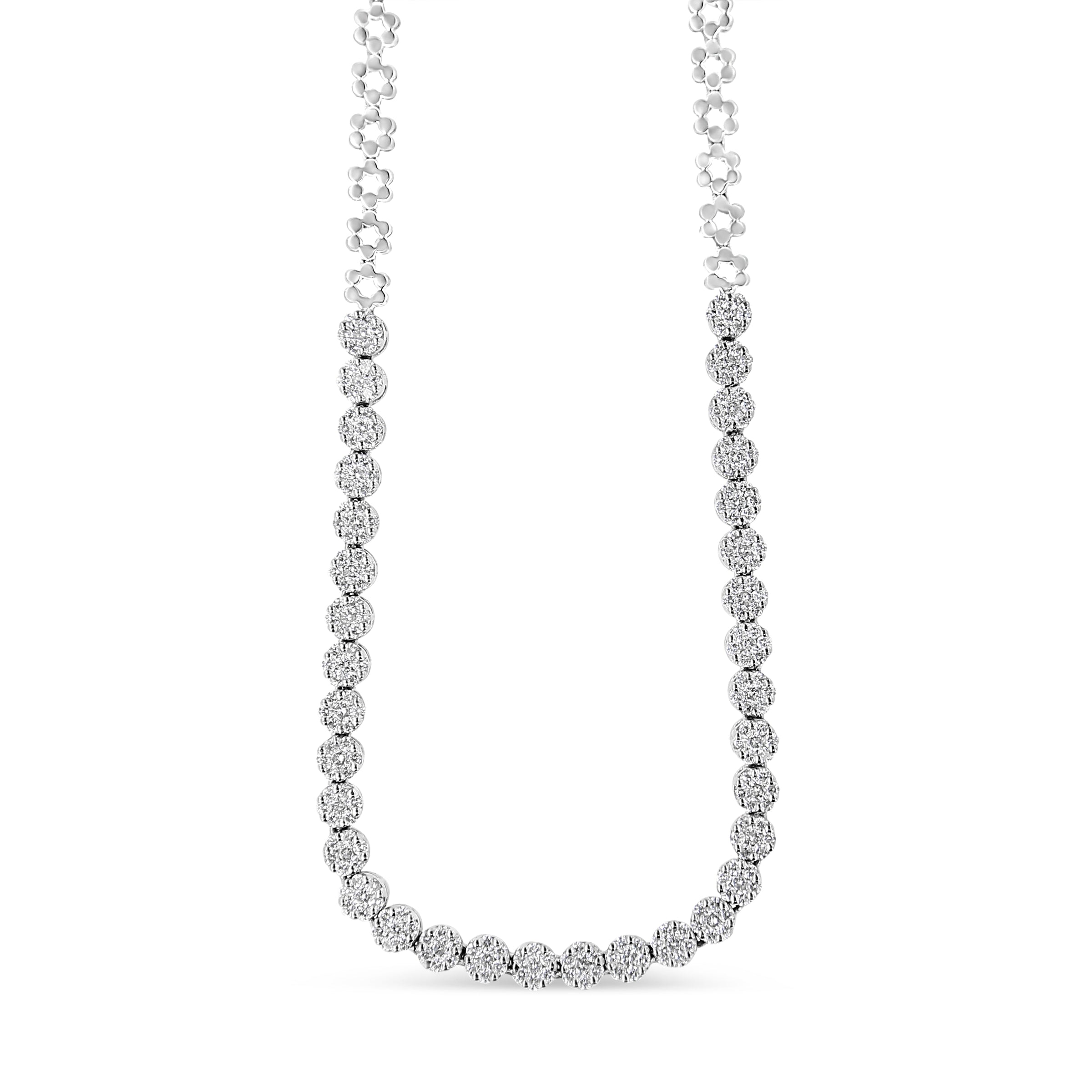 IGI Certified 14K White Gold 8.0 Cttw Pave Set Round-Cut Diamond Cluster Graduating Riviera Statement Necklace (H-I Color, I1 Clarity)