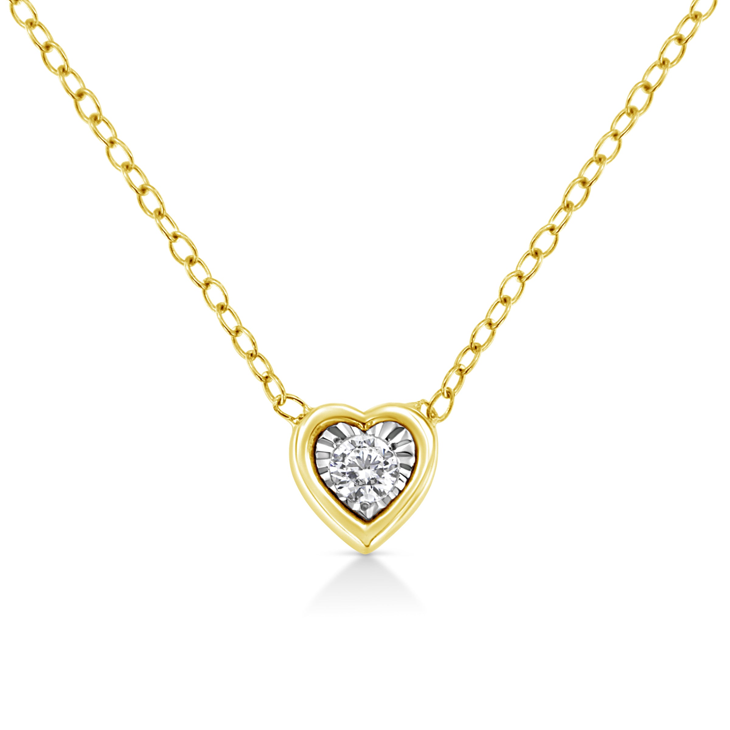 10K Yellow Gold Plated .925 Sterling Silver 1/10 Cttw Miracle Set Round Diamond Square Box Shape 18" Pendant Necklace (K-L Color, I2-I3 Clarity)