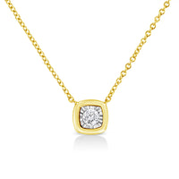 10K Yellow Gold Plated .925 Sterling Silver 1/10 Cttw Miracle Set Round Diamond Square Box Shape 18" Pendant Necklace (K-L Color, I2-I3 Clarity)
